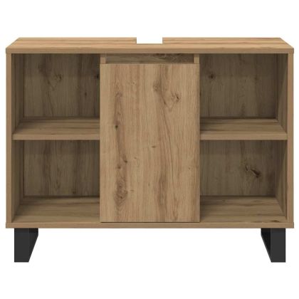 Комплект мебели за баня с врата 3 pcs Кафяво Инженерно дърво