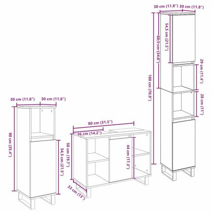 Комплект мебели за баня с врата 3 pcs Черно Инженерно дърво
