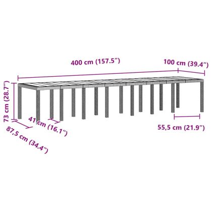 Градинска маса за хранене Бяло 400 x 100 x 73 см полиратан