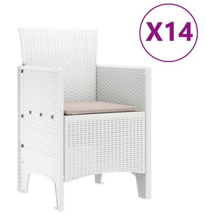 Градински комплект за хранене с възглавници 15 pcs Бяло ПП