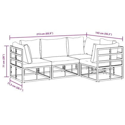 Градински Софа Комплект с възглавница 4 pcs Черен Алуминий