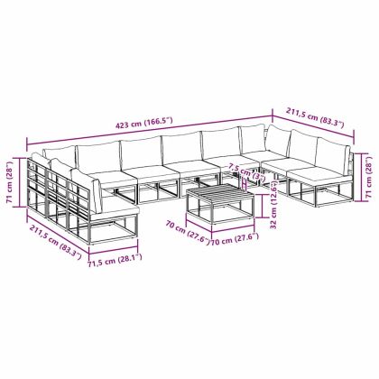 Градински Софа Комплект с възглавница 11 pcs Черен Алуминий
