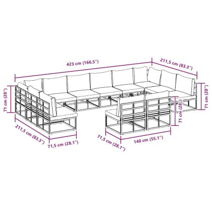 Градински Софа Комплект с възглавница 12 pcs Черен Алуминий