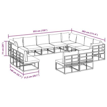 Градински Софа Комплект с възглавница 12 pcs Черно Алуминий