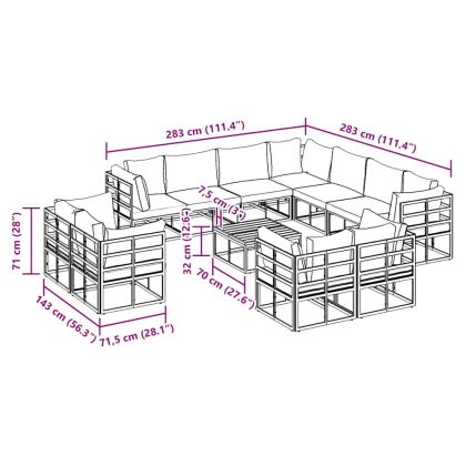 Градински Софа Комплект с възглавница 12 pcs Черен Алуминий