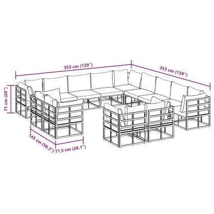 Градински Софа Комплект с възглавница 13 pcs Черен Алуминий