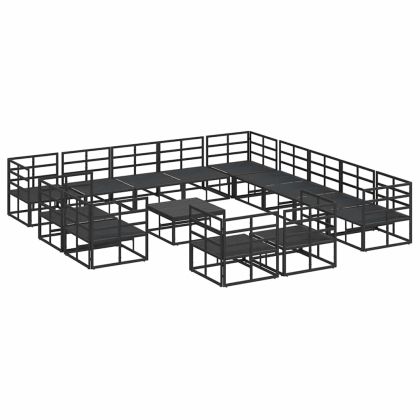 Градински Софа Комплект с възглавница 14 pcs Черен Алуминий