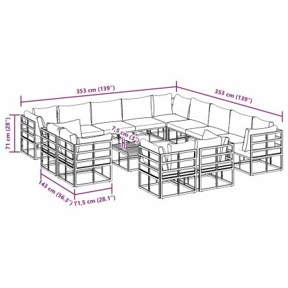 Градински Софа Комплект с възглавница 14 pcs Черен Алуминий