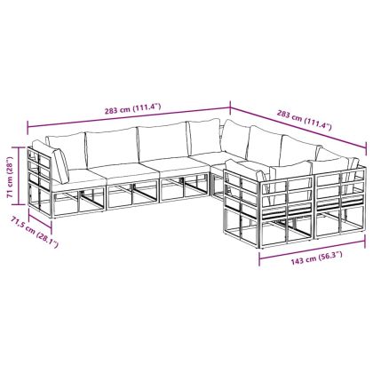 Градински Софа Комплект с възглавница 8 pcs Черно Алуминий
