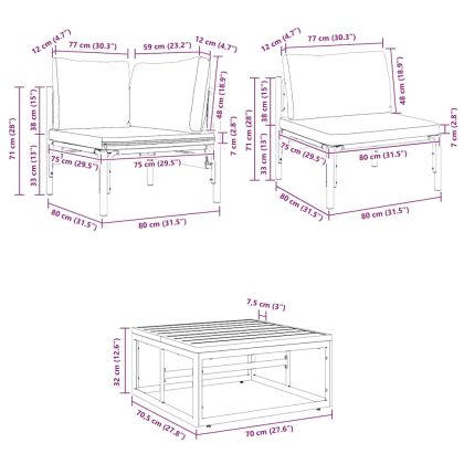 Градински Софа Комплект с възглавница 14 pcs Черно Стомана
