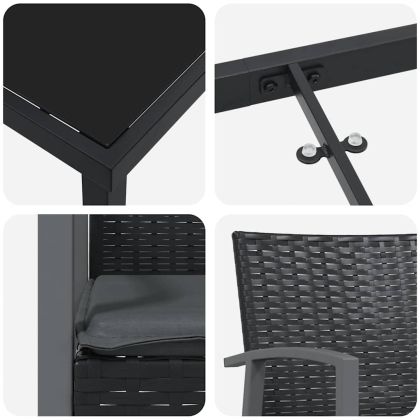 Комплект за хранене в градината 3 pcs Черно Полиратан