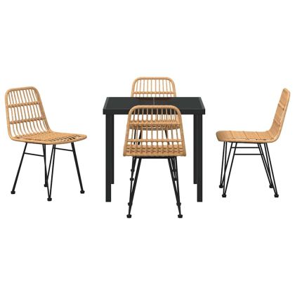 Комплект за хранене в градината 5 pcs Кафяво Полиратан