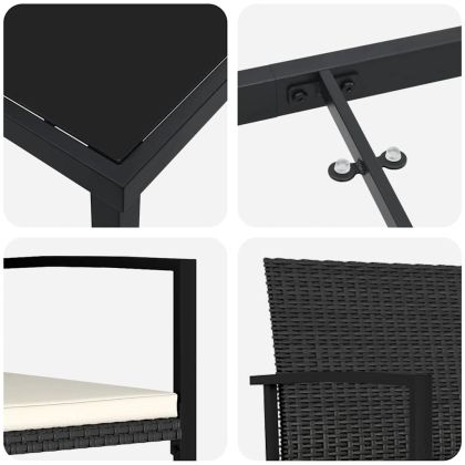 Комплект за хранене в градината 3 pcs Черно Полиратан