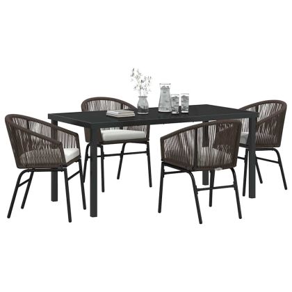 Комплект за хранене в градината 5 pcs Кафяво Полиратан