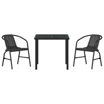 Комплект за хранене в градината 3 pcs Черно Полиратан