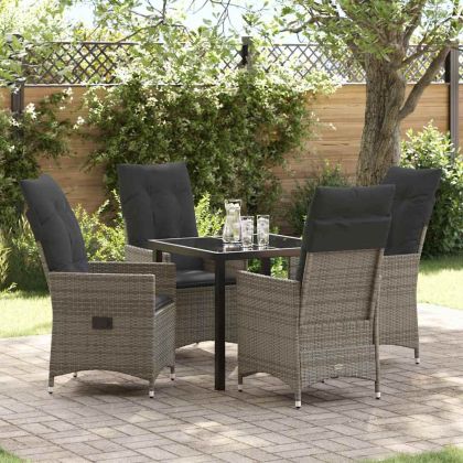 Комплект за хранене в градината 5 pcs Сив Полиратан