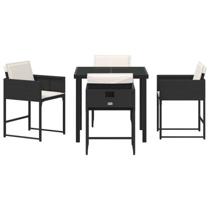 Комплект за хранене в градината 5 pcs Черно Полиратан