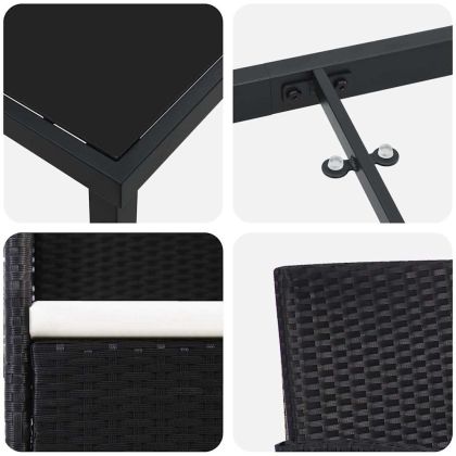 Комплект за хранене в градината 3 pcs Черно полиратан