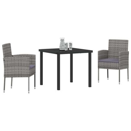 Комплект за хранене в градината 3 pcs Сив полиратан