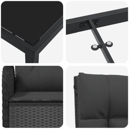 Комплект за хранене в градината 5 pcs Черно полиратан