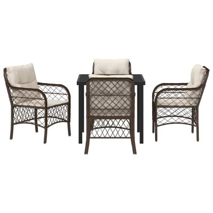 Комплект за хранене в градината 5 pcs Кафяво полиратан