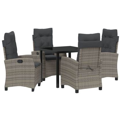 Комплект за хранене в градината 5 pcs Сив полиратан