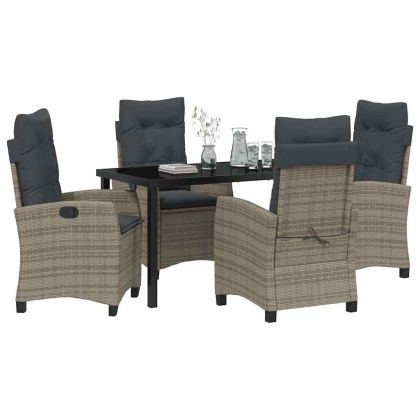 Комплект за хранене в градината 5 pcs Сив полиратан