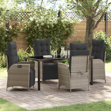 Комплект за хранене в градината 5 pcs Светлосиво полиратан