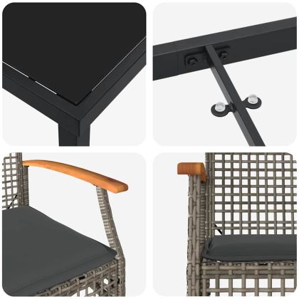 Комплект за хранене в градината 5 pcs Сив полиратан