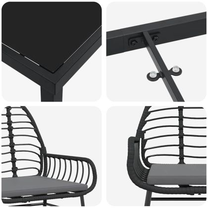 Комплект за хранене в градината 3 pcs Черно полиратан