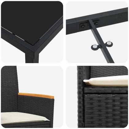 Комплект за хранене в градината 5 pcs Черно полиратан