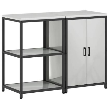 Комплект за кухненско съхранение с рафт с врата 2 pcs Сребрист