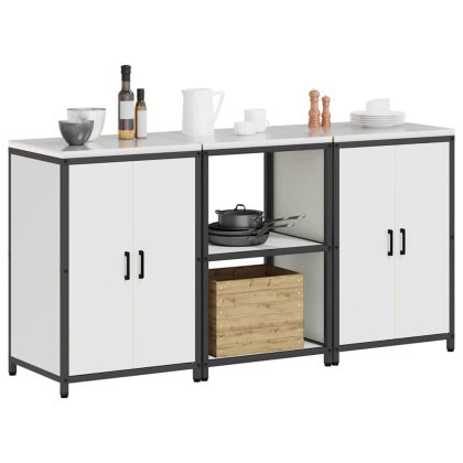 Комплект за кухненско съхранение с рафт 3 pcs Бяло Стомана