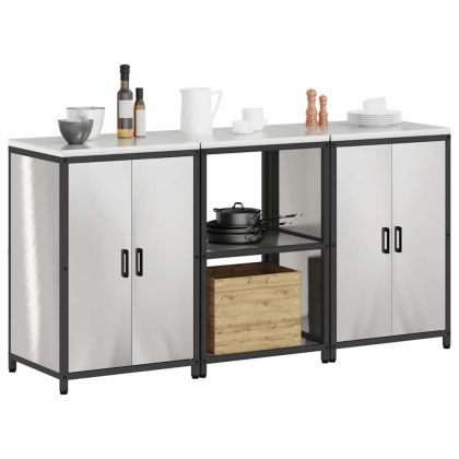 Комплект за кухненско съхранение с рафт 3 pcs Сребрист Стомана