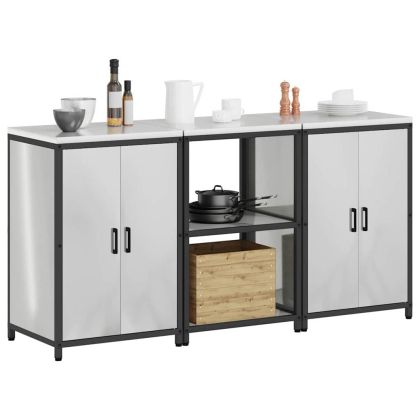 Комплект за кухненско съхранение с рафт с врата 3 pcs Сребрист