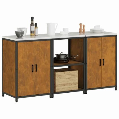 Комплект за кухненско съхранение с рафт 3 pcs Ръждясало Стомана