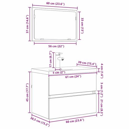 Комплект мебели за баня 3 pcs Черния дъб Инженерно дърво