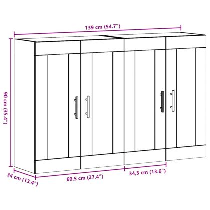 Стенни шкафове 2 pcs Артисан дъб и черно 69,5 x 34 x 90 см