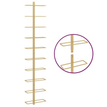 Стойка за вино за 10 бутилки, стенен монтаж, златиста, метал