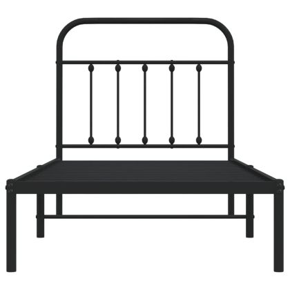 Метална рамка за легло с горна табла, черна, 80x200 см