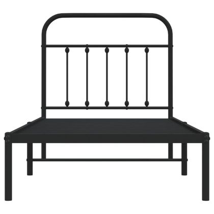 Метална рамка за легло с горна табла, черна, 90x190 см
