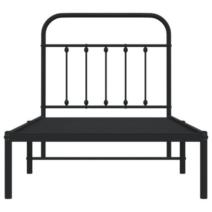 Метална рамка за легло с горна табла, черна, 90x200 см
