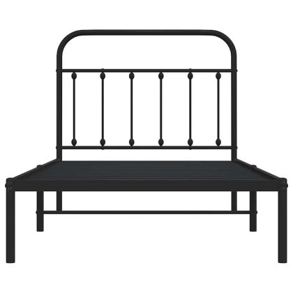Метална рамка за легло с горна табла, черна, 100x190 см