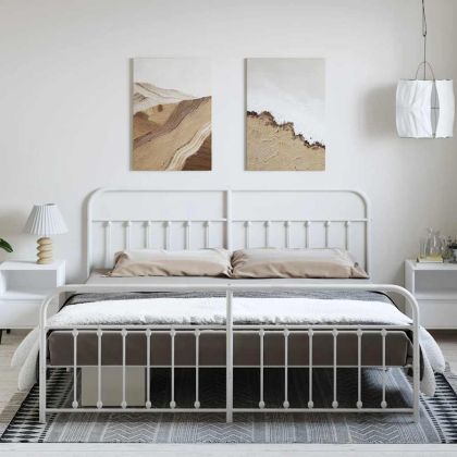 Метална рамка за легло с горна и долна табла, бяла, 183x213 см