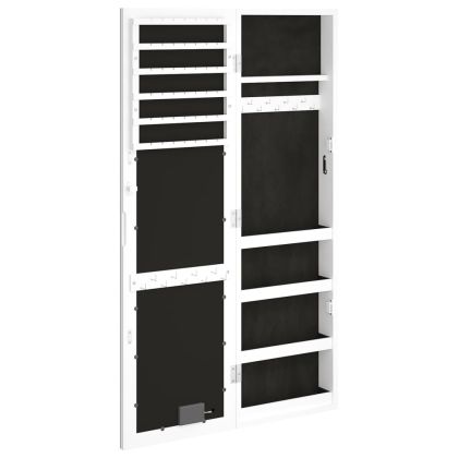 Огледален шкаф за бижута с LED осветление, стенен монтаж, бял