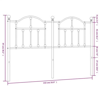 Метална табла за глава, черна, 135 см