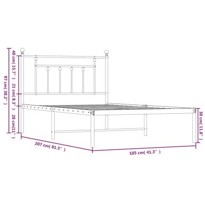 Метална рамка за легло с горна табла, черна, 100x200 см