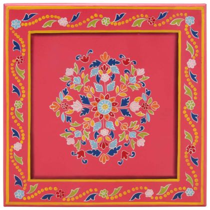 Маса за кафе, розова, ръчно рисувана, мангово дърво масив