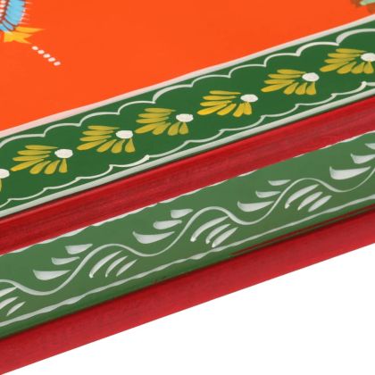 Маса за кафе, оранжева, ръчно рисувана, мангово дърво масив