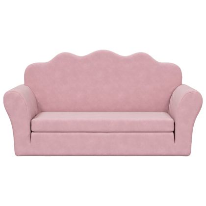 Детско диванче-легло, 2-местно, розово, мек плюш
